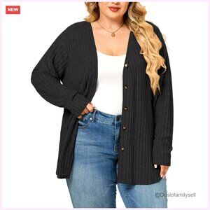 Plus Size Lightweight Cardigan Open Front Button Tunic Sweater